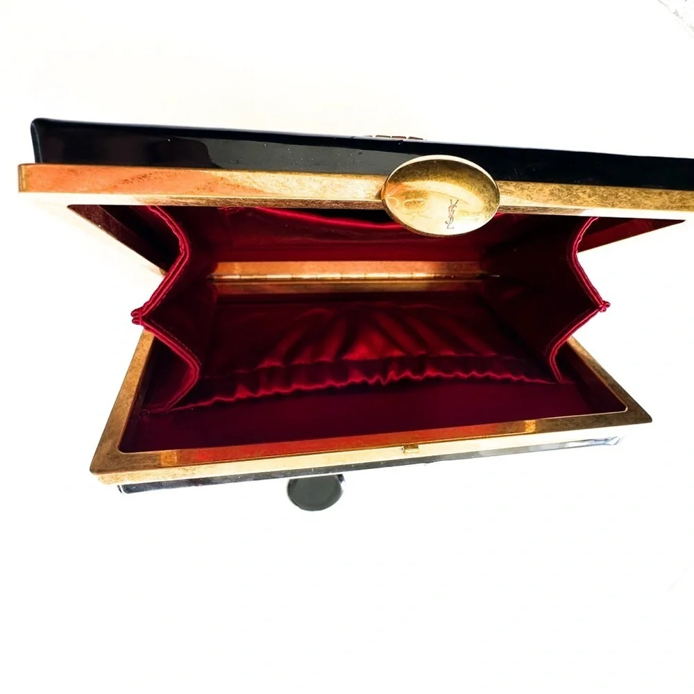 Rare Vintage Yves Saint Laurent Jeweled Patent Leather Minaudière Clutch - Picture 11 of 14
